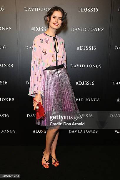 Chloe Hill arrives ahead of the David Jones Spring/Summer 2016 Fashion Launch at Fox Studios on August 3, 2016 in Sydney, Australia.