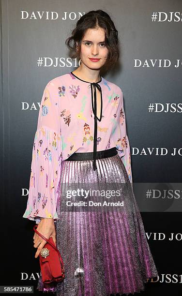 Chloe Hill arrives ahead of the David Jones Spring/Summer 2016 Fashion Launch at Fox Studios on August 3, 2016 in Sydney, Australia.