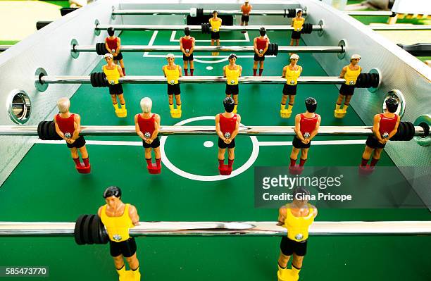 foosball or table soccer view. - fotbollsspel bildbanksfoton och bilder