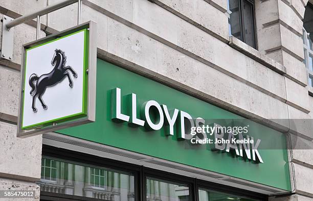 General view of Lloyds Bank signage in Chepside on July 28, 2016 in London, England.