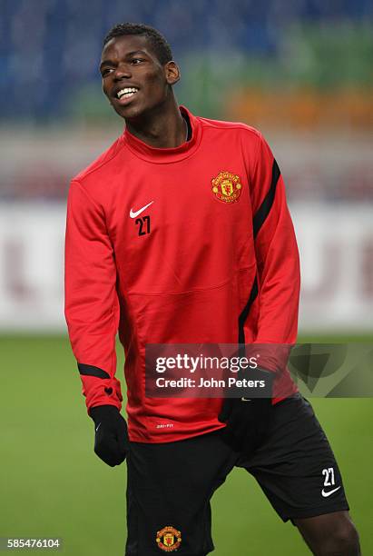 Paul Pogbai of Manchester United in action during first team training session ahead of the UEFA Europa League match between Manchester United and...