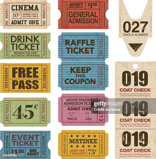 old fashioned ticket-kupon icon-set - verlosung stock-grafiken, -clipart, -cartoons und -symbole