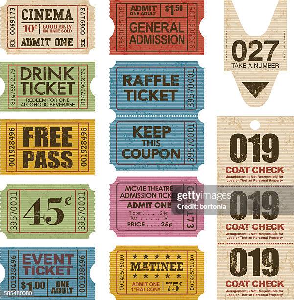 old fashioned ticket stub icon set - ticket stub stock illustrations
