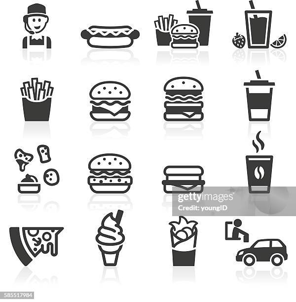 ilustraciones, imágenes clip art, dibujos animados e iconos de stock de iconos de comida rápida de hamburguesas - comida rápida