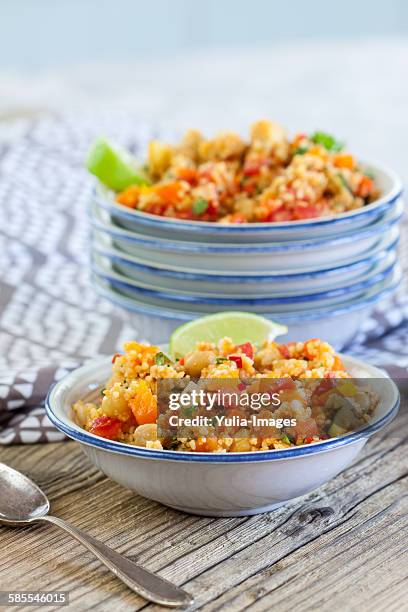couscous salad with lime and mint - cous cous stock pictures, royalty-free photos & images