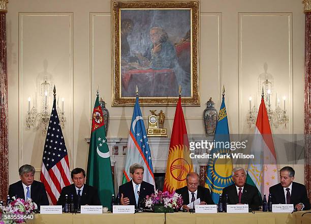 Secretary of State John Kerry hosts the C5+1 Foreign Ministerial meeting at the State Department August 3, 2016 in Washington, DC. Also pictured ,...