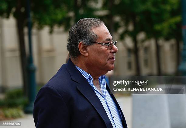 Former President of the Nicaraguan Football Federation Julio Rocha exits the Court of the Eastern District in Brooklyn New York on August 3, 2016...
