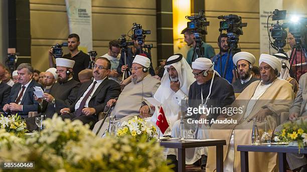 Chairman of the International Union of Muslim Scholars, Yusuf al-Qaradawi attends the International Union of Muslim Scholars Meeting, held with the...