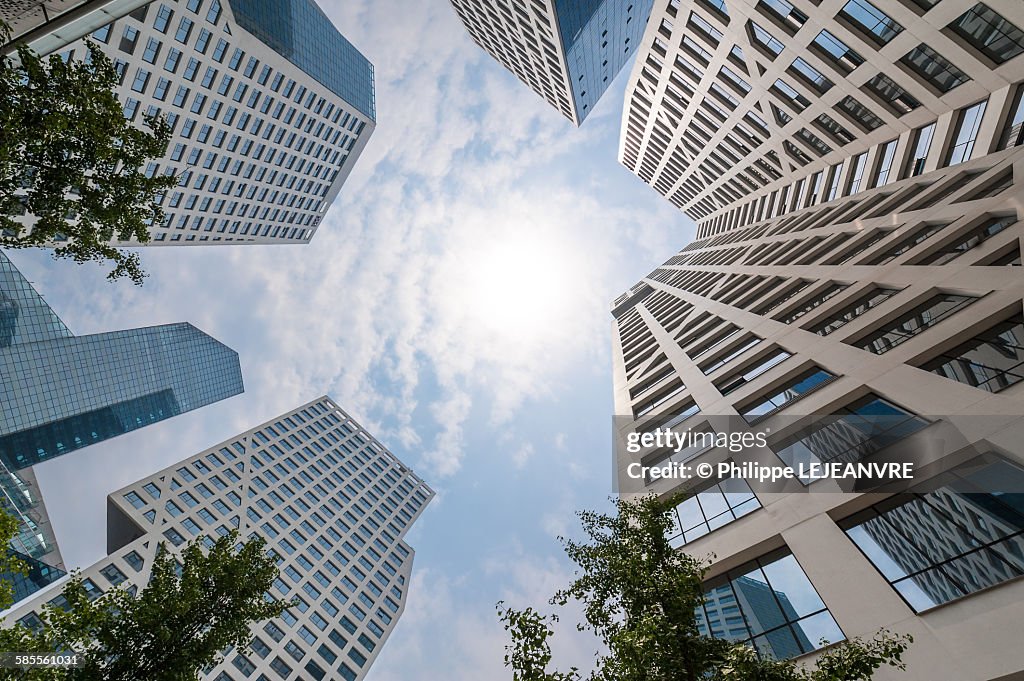 Modern buildings against sun