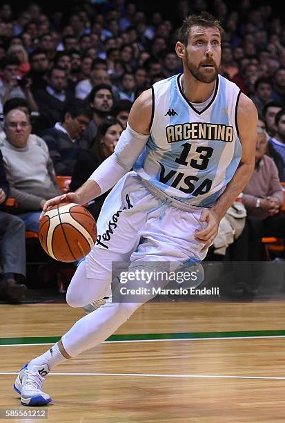 Andres Nocioni of Argentina dribbles the ball during a match between Argentina and Francia as part of Super 4 at Orfeo Superdomo on August 01, 2016...