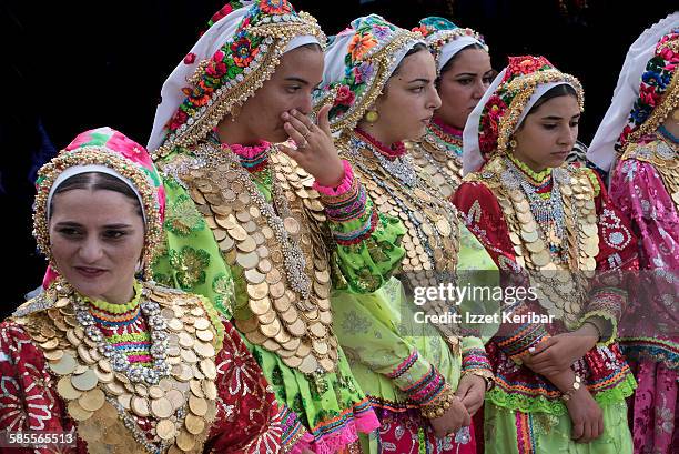 assumption day, olympos, karpathos island, greece - greek gold coins fotografías e imágenes de stock
