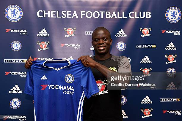 Chelsea's new signing N'Golo Kante poses for a photo during the club's pre-season US tour at Loews Hotel on August 3, 2016 in Minneapolis, Minnesota.