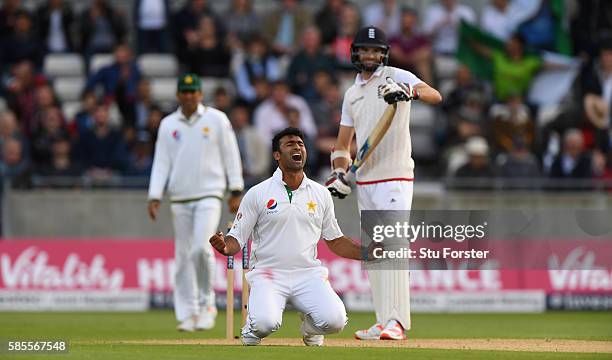 Pakistan bowler Sohail Khan celebrates after dismissing Jamews Anderson and claiming his fifth wicket during day one of the 3rd Investec Test Match...