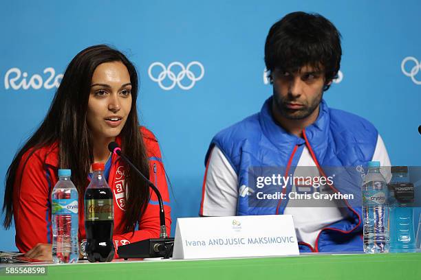 Ivana Andjusic Maksimovic of Serbia speaks with the media during a press conference at the Main Press Centre ahead of the Rio 2016 Olympic Games on...