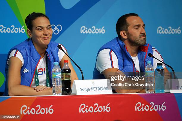 Sonja Petrovic and Zivko Gocic of Serbia speak with the media during a press conference at the Main Press Centre ahead of the Rio 2016 Olympic Games...