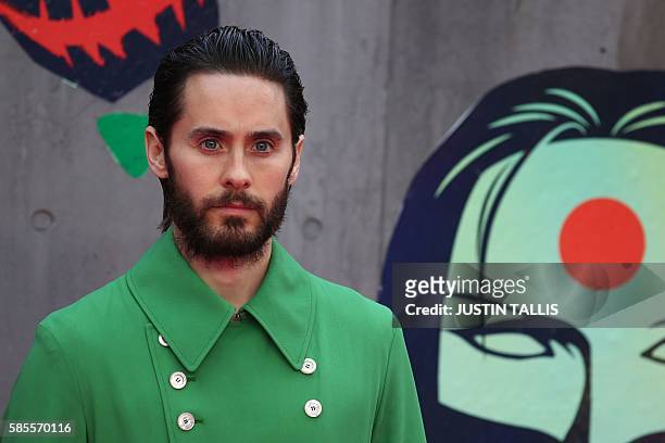 Actor Jared Leto poses as he arrives to attend the European premiere of the film Suicide Squad in central London on August 3, 2016. / AFP / JUSTIN...
