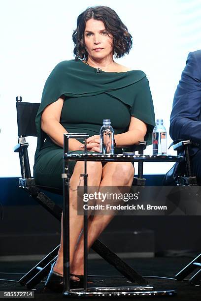 Actress Julia Ormond speaks onstage at the 'Incorporated' panel discussion during the NBCUniversal portion of the 2016 Television Critics Association...