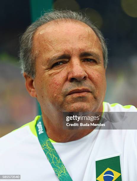 Vadao head coach of Brazil looks on prior to the Women's Group E first round match between Brazil and China PR during the Rio 2016 Olympic Games at...