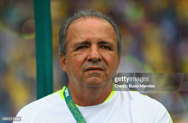 Vadao head coach of Brazil looks on prior to the Women's Group E first round match between Brazil and China PR during the Rio 2016 Olympic Games at...