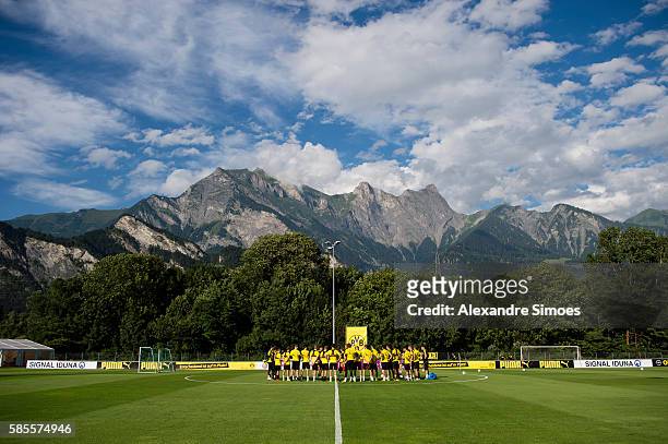 The team of Borussia Dortmund during a training session on the training ground of Bad Ragaz during Borussia DortmundÕs summer training camp 2016 on...