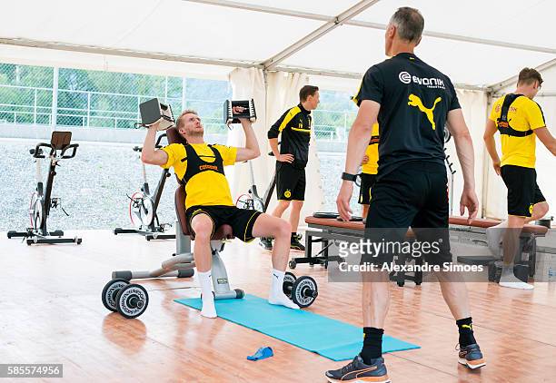 Rainer Schrey and Andre Schuerrle of Borussia Dortmund during a training session on the training ground of Bad Ragaz during Borussia DortmundÕs...