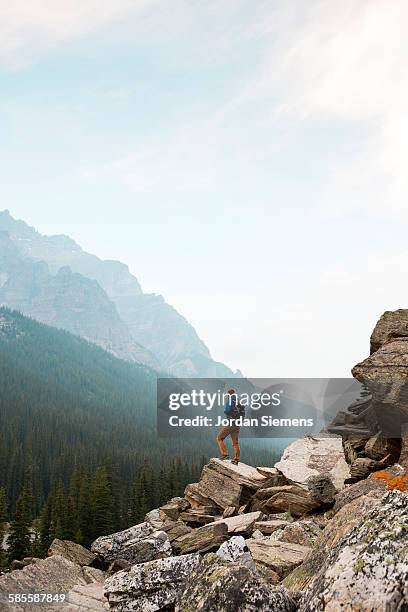 hiking in the rocky mountains. - roche photos et images de collection
