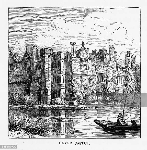 hever castle, in penshurst, england landmarks victorian engraving, 1840 - hever castle stock illustrations
