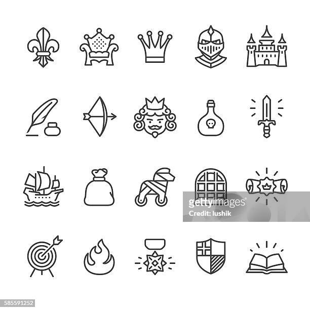 königliche und mittelalterliche themenvektor-symbole - könig königliche persönlichkeit stock-grafiken, -clipart, -cartoons und -symbole