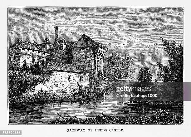 ilustrações, clipart, desenhos animados e ícones de gateway of leeds castle, maidstone, inglaterra landmarks victorian graving, 1840 - leeds