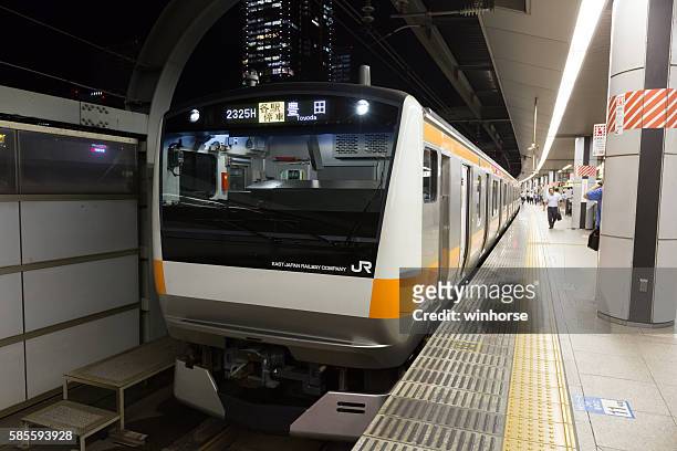 jr chuo line local train in tokyo, japan - chuo ward tokyo stock pictures, royalty-free photos & images
