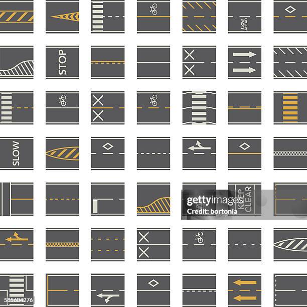 nahtlose straßenbaufliesen kit - overhead-perspektive - fahrbahn verengung stock-grafiken, -clipart, -cartoons und -symbole