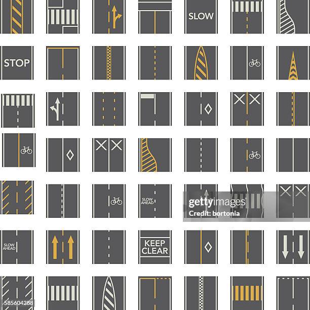 seamless road construction tiles kit - overhead perspective - road marking stock illustrations