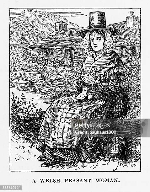 ilustrações de stock, clip art, desenhos animados e ícones de portrait of a welsh peasant woman victorian engraving, circa 1840 - welsh culture
