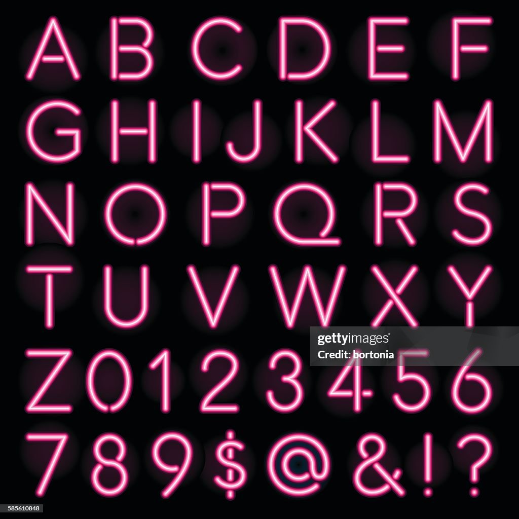 Pink Neon Style Lettering Alphabet Set