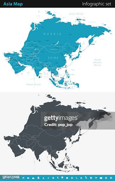asia map - infographic set - mongolia stock illustrations