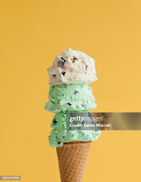 tripple scoop of ice cream - mint ice cream stock pictures, royalty-free photos & images