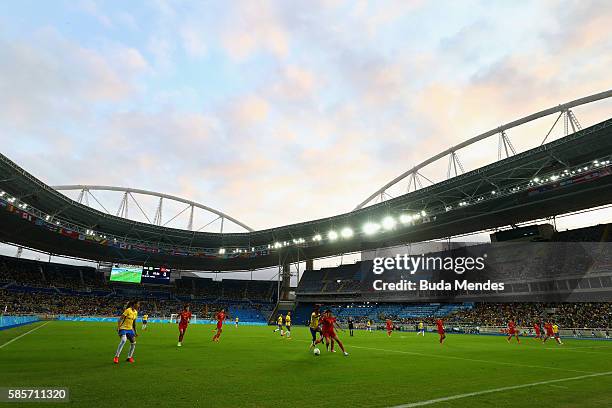 General view of the action during the Women's Group E first round match between Brazil and China PR during the Rio 2016 Olympic Games at the Olympic...