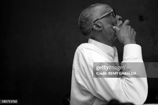 Jazz pianist and composer, Ahmad Jamal gestures during the Marciac Jazz Festival on August 3, 2016 in Marciac. / NO COLOUR VERSION AVAILABLE