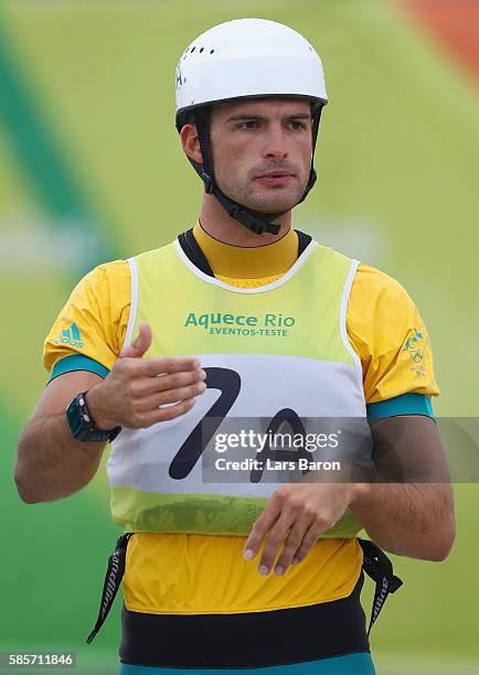 Lucien Delfour of Australia prepares prior to a training session at the Olympic Whitewater Stadium on August 3, 2016 in Rio de Janeiro, Brazil.