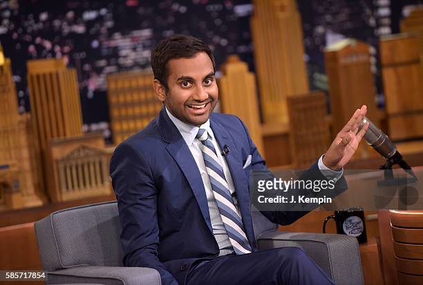 Actor Aziz Ansari visits "The Tonight Show Starring Jimmy Fallon" at Rockefeller Center on August 3, 2016 in New York City.