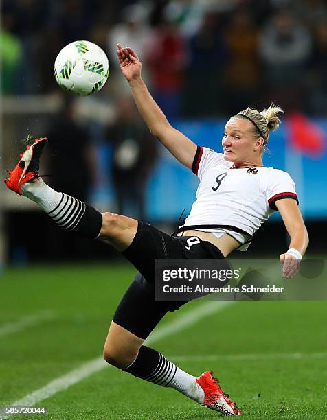 Alexandra Popp of Germany in action during the match between Zimbabwe and Germany for summer olympics at Arena Corinthians on August 3, 2016 in Sao...