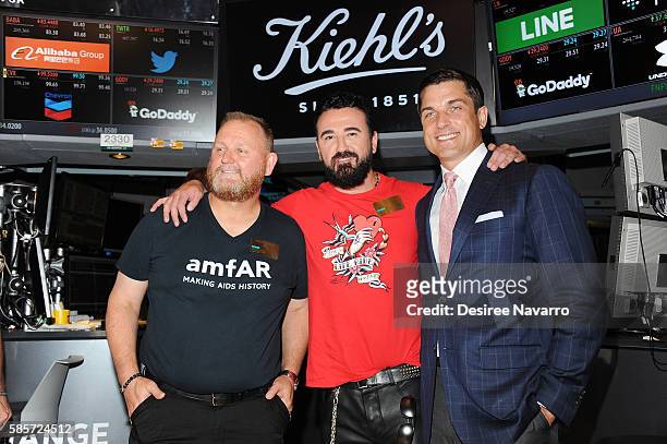 AmfAR Kevin Robert Frost, President Kiehl's USA, Chris Salgardo and CEO of NYSE, Tom Farley attend Kiehl's And amfAR Ring The New York Stock Exchange...
