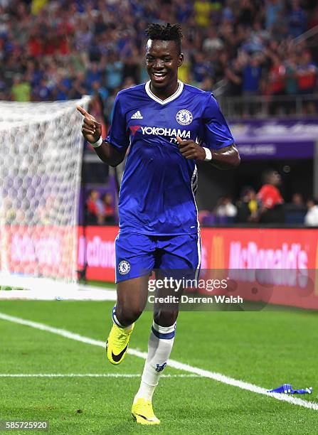 Bertrand Traore of Chelsea celebrates scoring his sides first goal during the 2016 International Champions Cup match between Chelsea and AC Milan at...