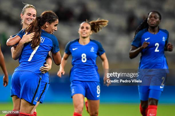 Amel Majri of France celebrates a scored goal against Colombia during a match between France and Colombia as part of Women's Football - Olympics at...