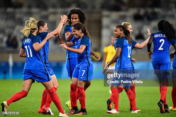 Amel Majri of France celebrates a scored goal against Colombia during a match between France and Colombia as part of Women's Football - Olympics at...