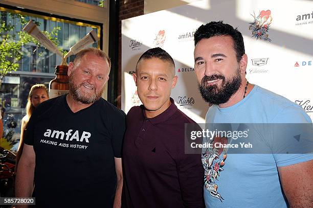 Kevin Robert Frost, Theo Rossi and Chris Salgardo attend 7th annual LifeRide for amfAR at Kiehl's Since 1851 Flagship Store on August 3, 2016 in New...