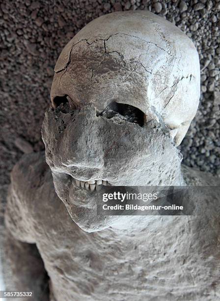 Victims of the ash-fall in the garden of refugees, Pompeii, Campania, Italy.