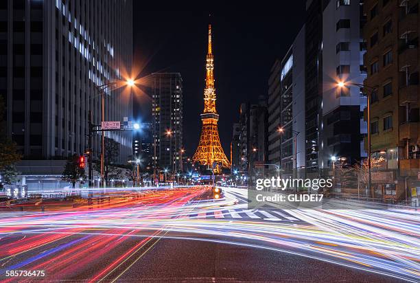 tokyo tower light stream - torre di tokyo foto e immagini stock