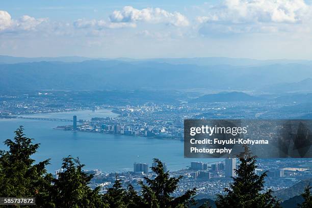 lake biwa - mount hiei stock pictures, royalty-free photos & images