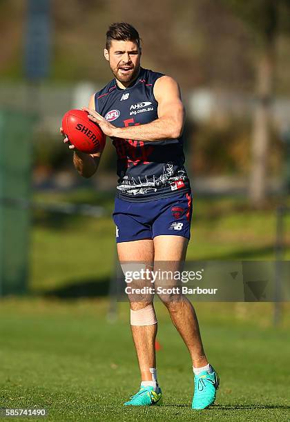 Chris Dawes of the Demons looks on during a Melbourne Demons AFL training session at Gosch's Paddock on August 4, 2016 in Melbourne, Australia.